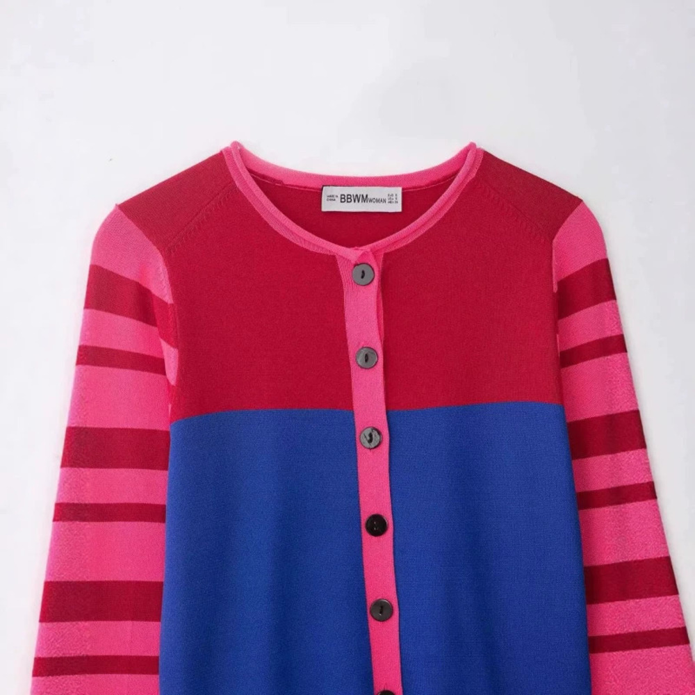 ZARA Fall Vintage Versatile Contrast Stripe Knit Cardigan